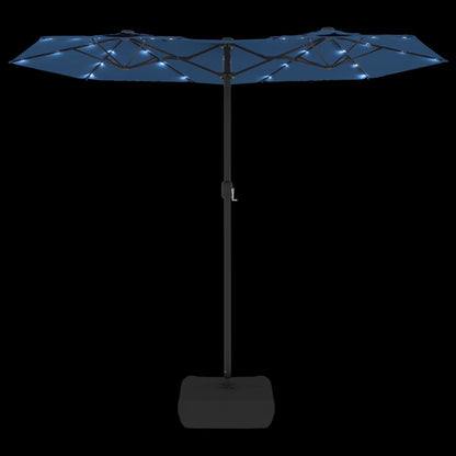 Doppel-Sonnenschirm mit LED-Leuchten Azurblau 316x145 cm
