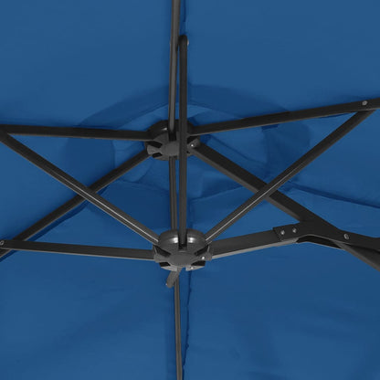 Doppel-Sonnenschirm mit LED-Leuchten Azurblau 316x145 cm