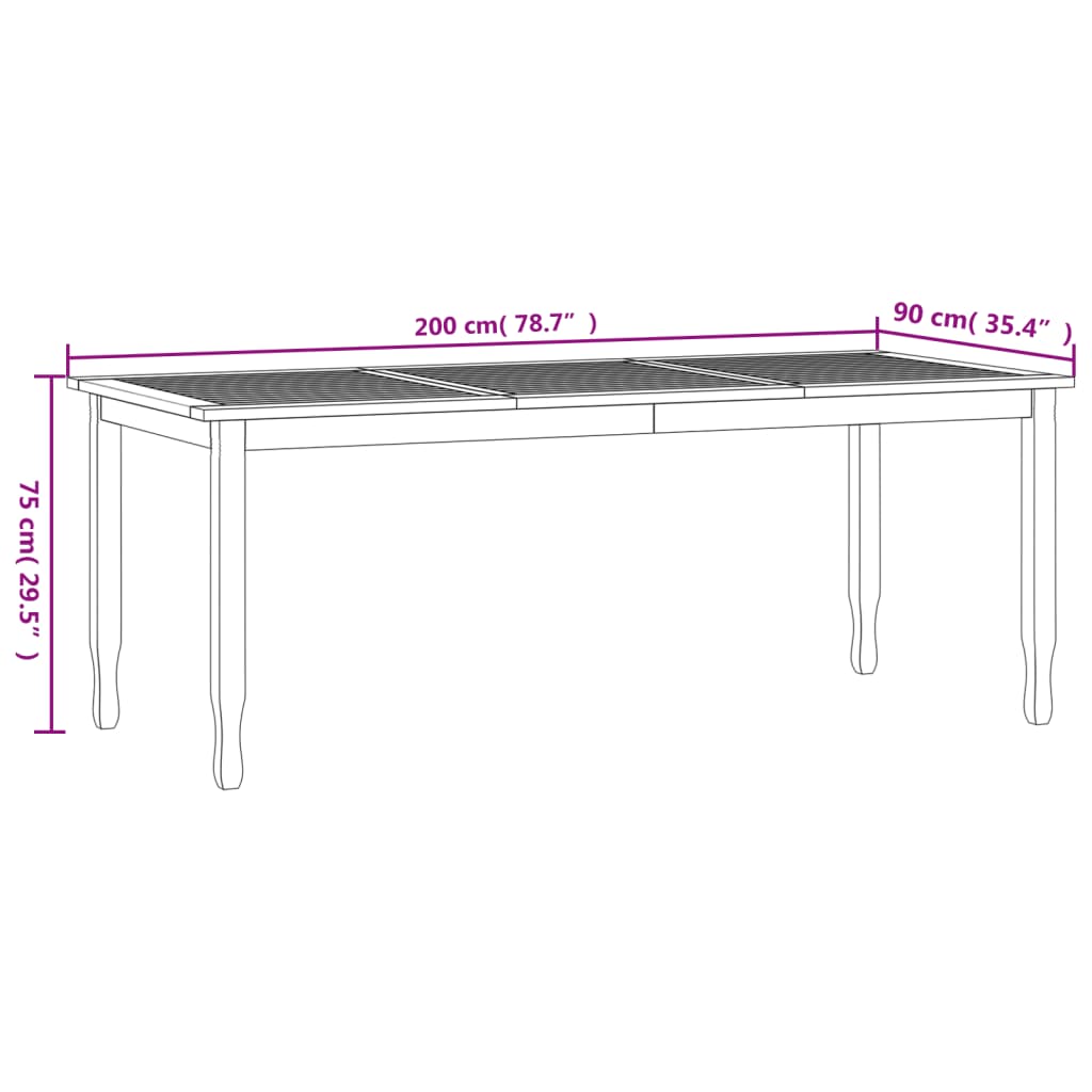 Table à manger de jardin 200x90x75 cm en bois de teck massif