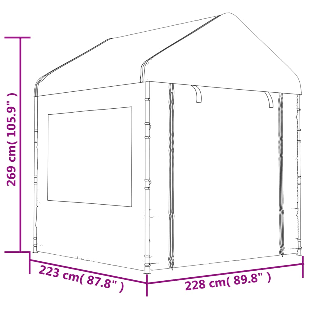 Pavillon mit Dach Weiß 13,38x2,28x2,69 m Polyethylen