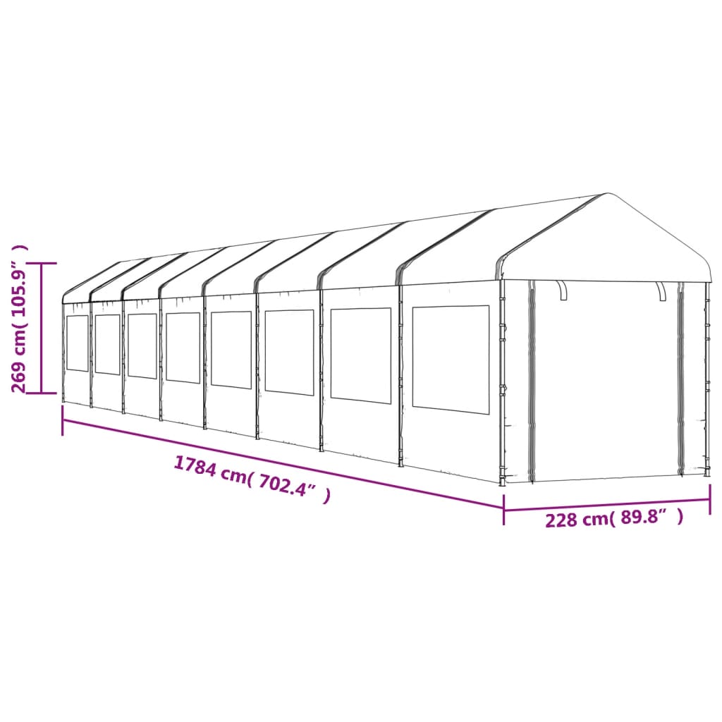 Pavillon mit Dach Weiß 17,84x2,28x2,69 m Polyethylen
