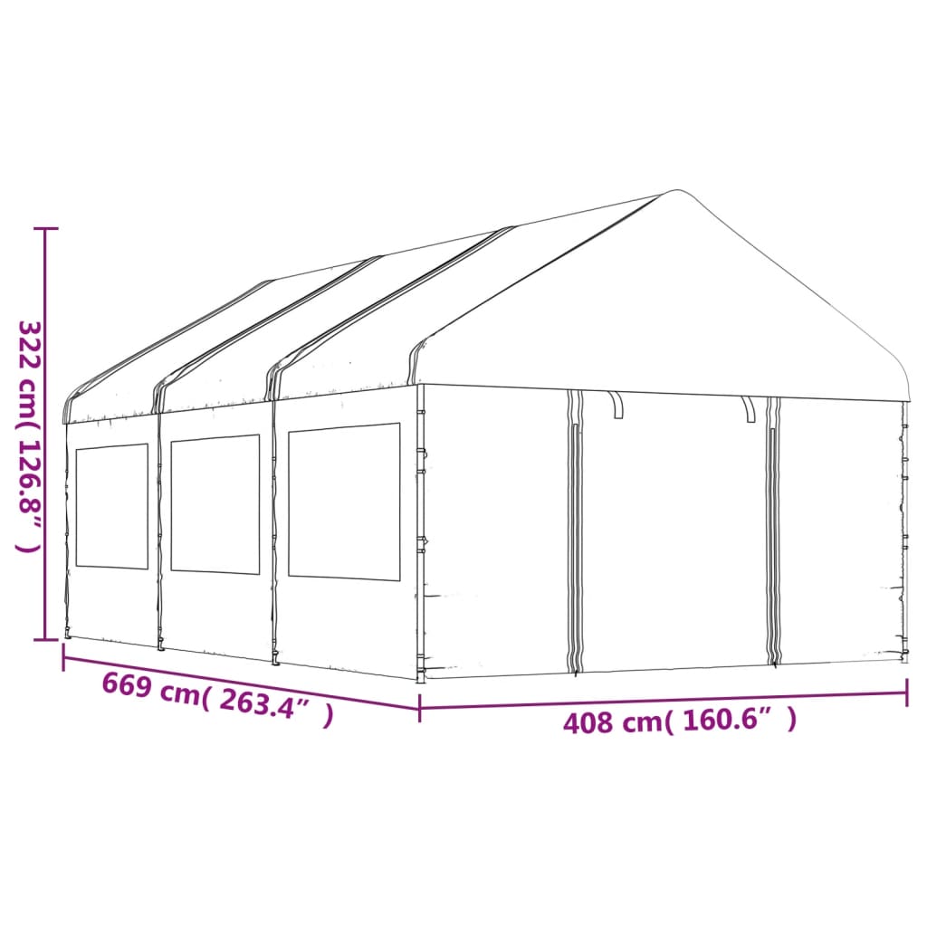 Pavillon avec toit blanc 6,69 x 4,08 x 3,22 m en polyéthylène