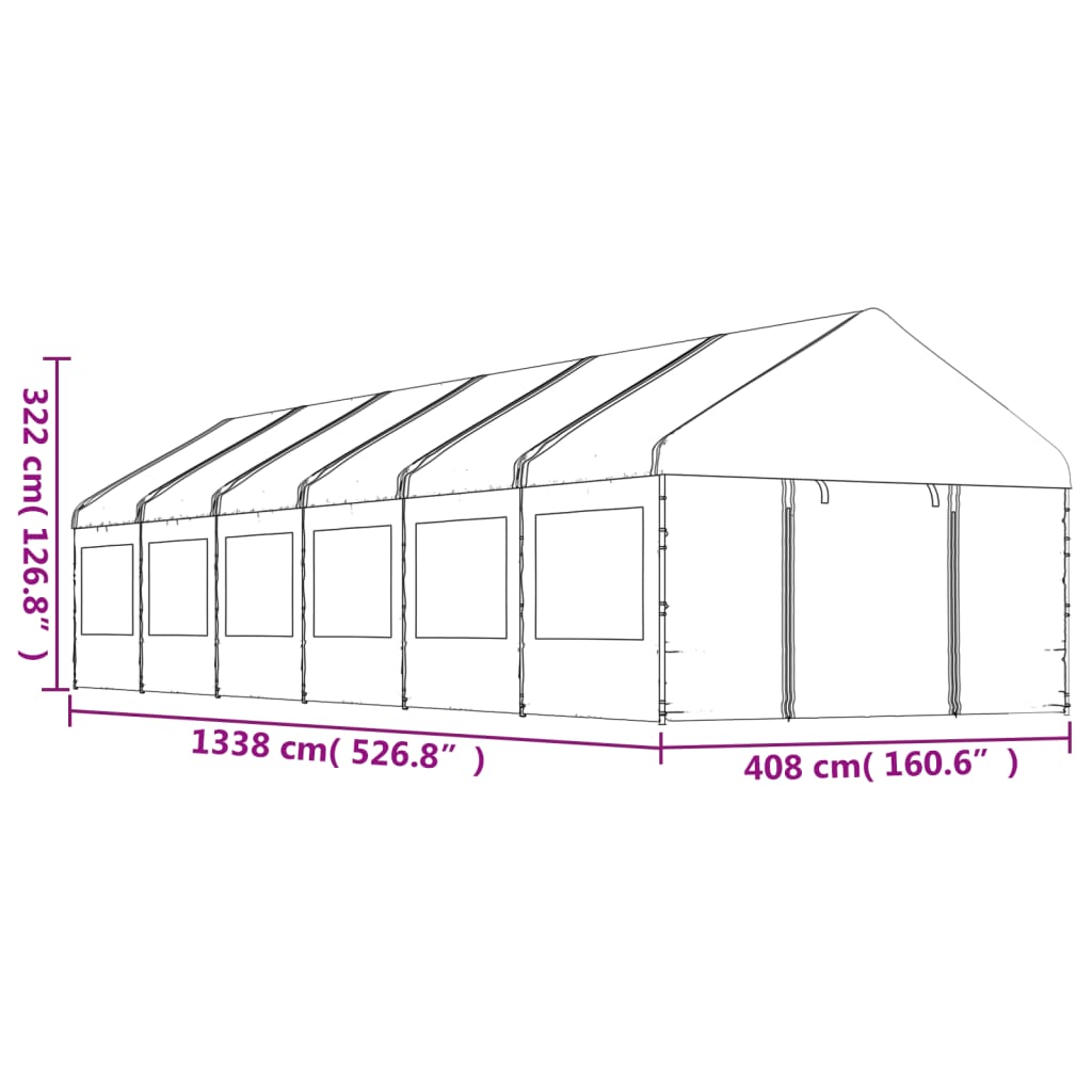 Pavillon mit Dach Weiß 13,38x4,08x3,22 m Polyethylen