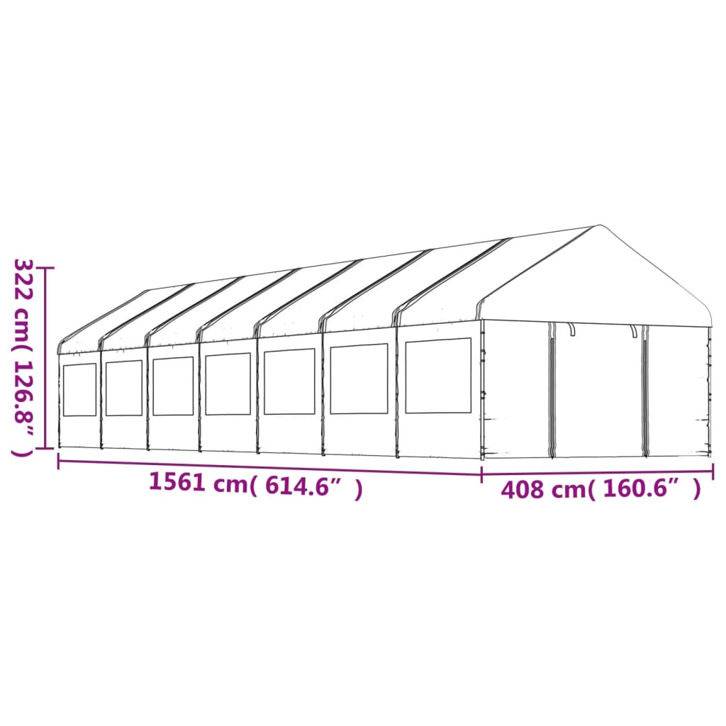 Pavillon mit Dach Weiß 15,61x4,08x3,22 m Polyethylen