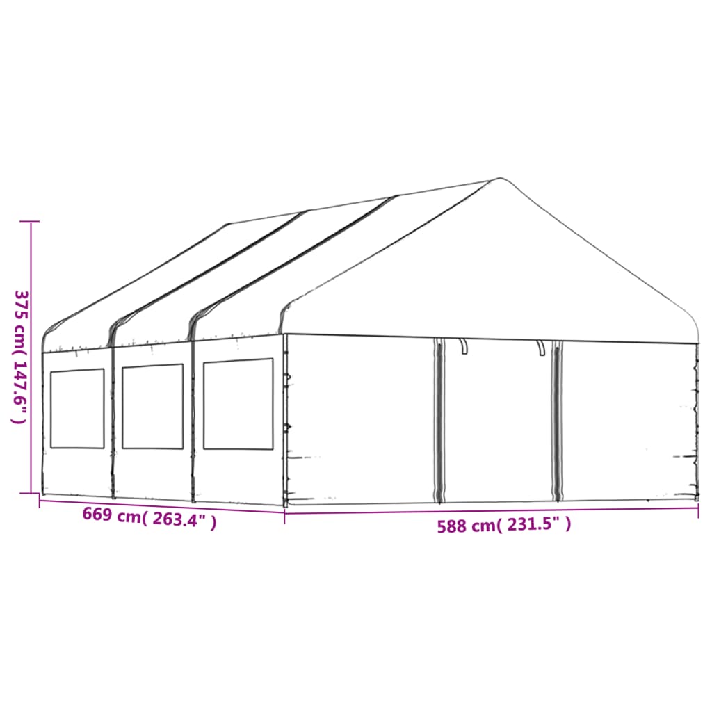 Pavillon mit Dach Weiß 6,69x5,88x3,75 m Polyethylen