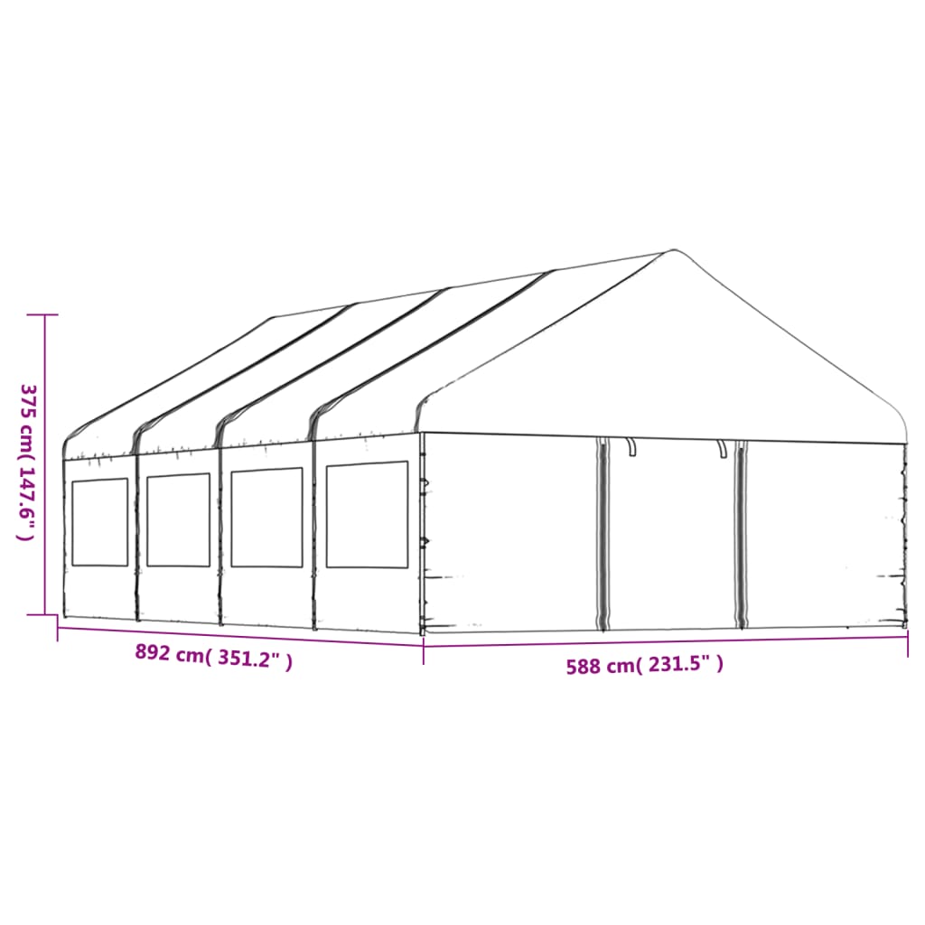 Pavillon avec toit blanc 8,92x5,88x3,75 m en polyéthylène