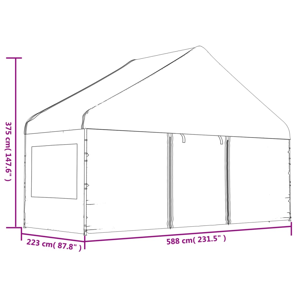 Pavillon mit Dach Weiß 11,15x5,88x3,75 m Polyethylen
