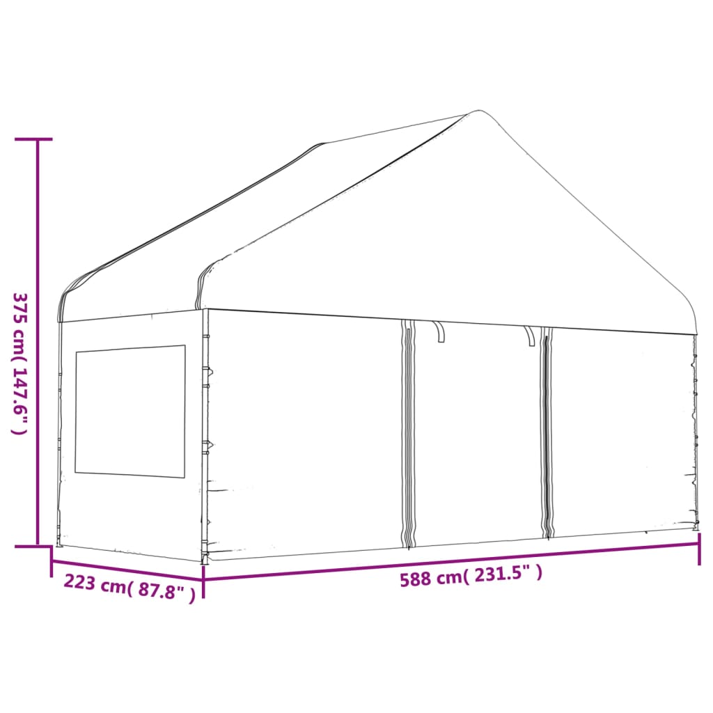 Pavillon mit Dach Weiß 17,84x5,88x3,75 m Polyethylen