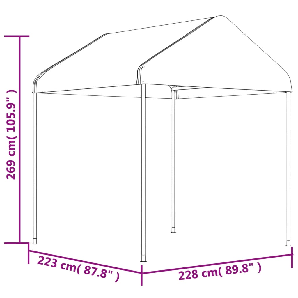 Pavillon mit Dach Weiß 4,46x2,28x2,69 m Polyethylen