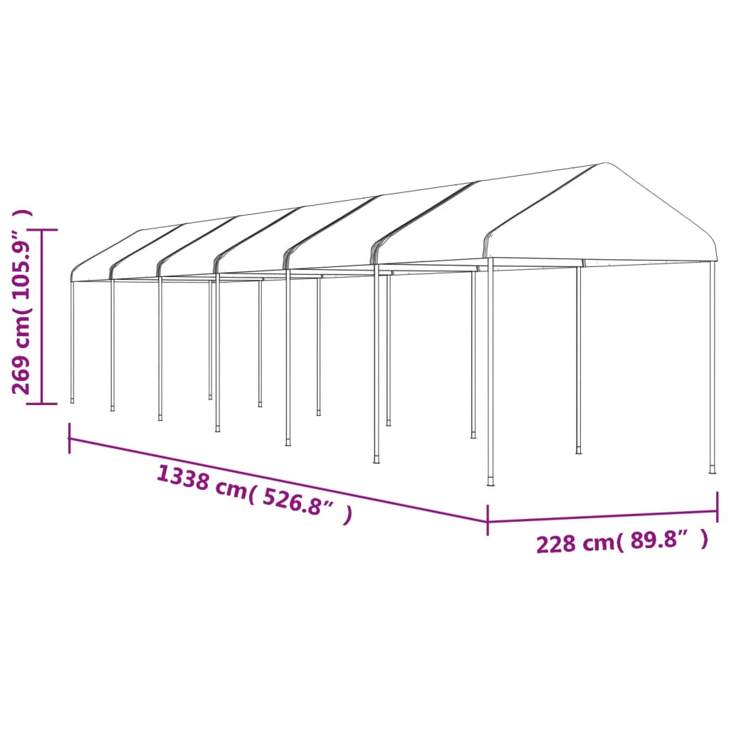 Pavillon mit Dach Weiß 13,38x2,28x2,69 m Polyethylen