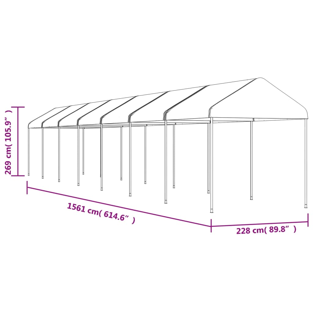 Pavillon mit Dach Weiß 15,61x2,28x2,69 m Polyethylen