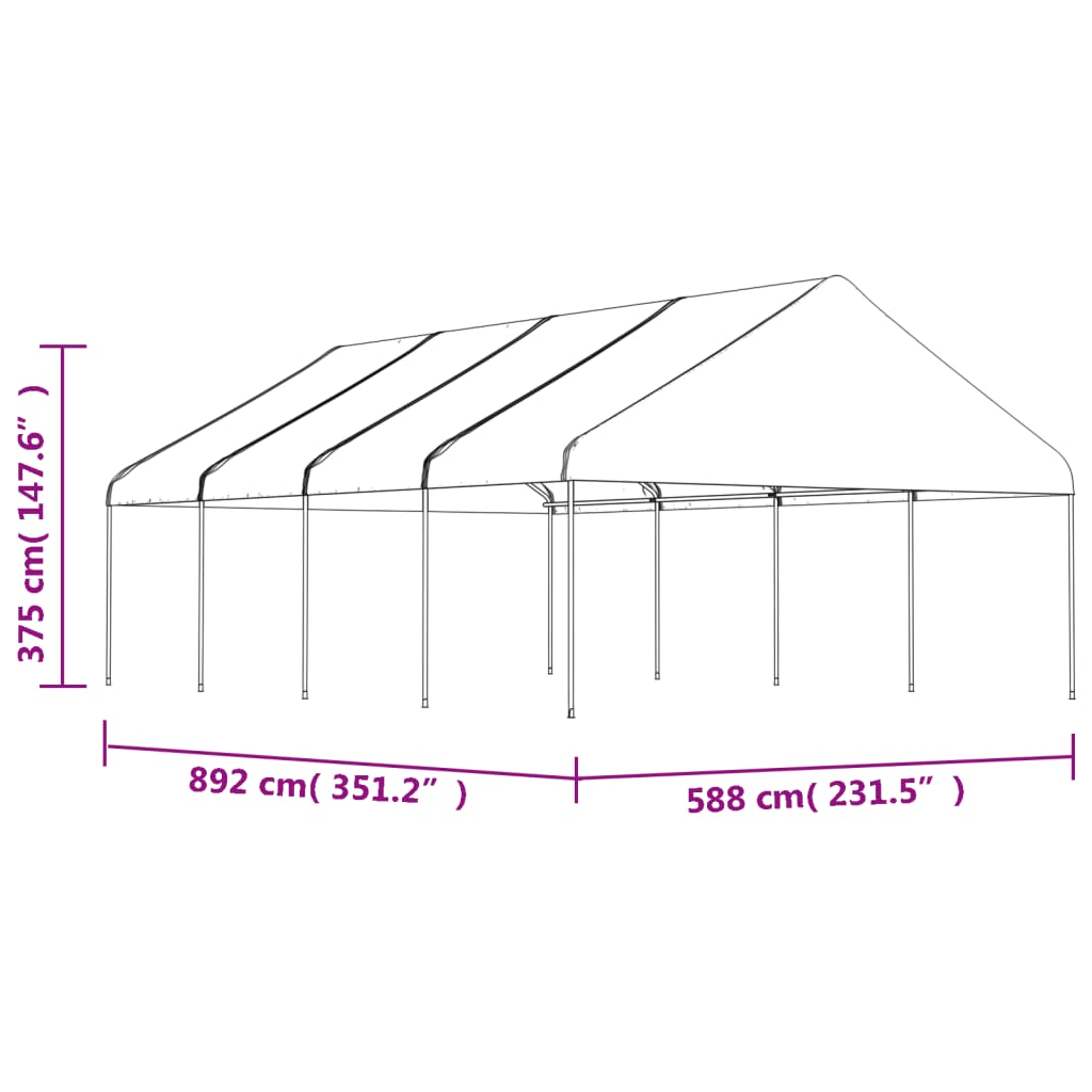 Pavillon avec toit blanc 8,92x5,88x3,75 m en polyéthylène