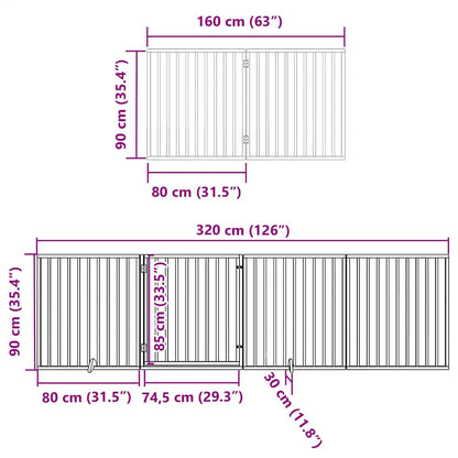 8-tlg. Hundetor mit Tür Faltbar 640 cm Pappelholz