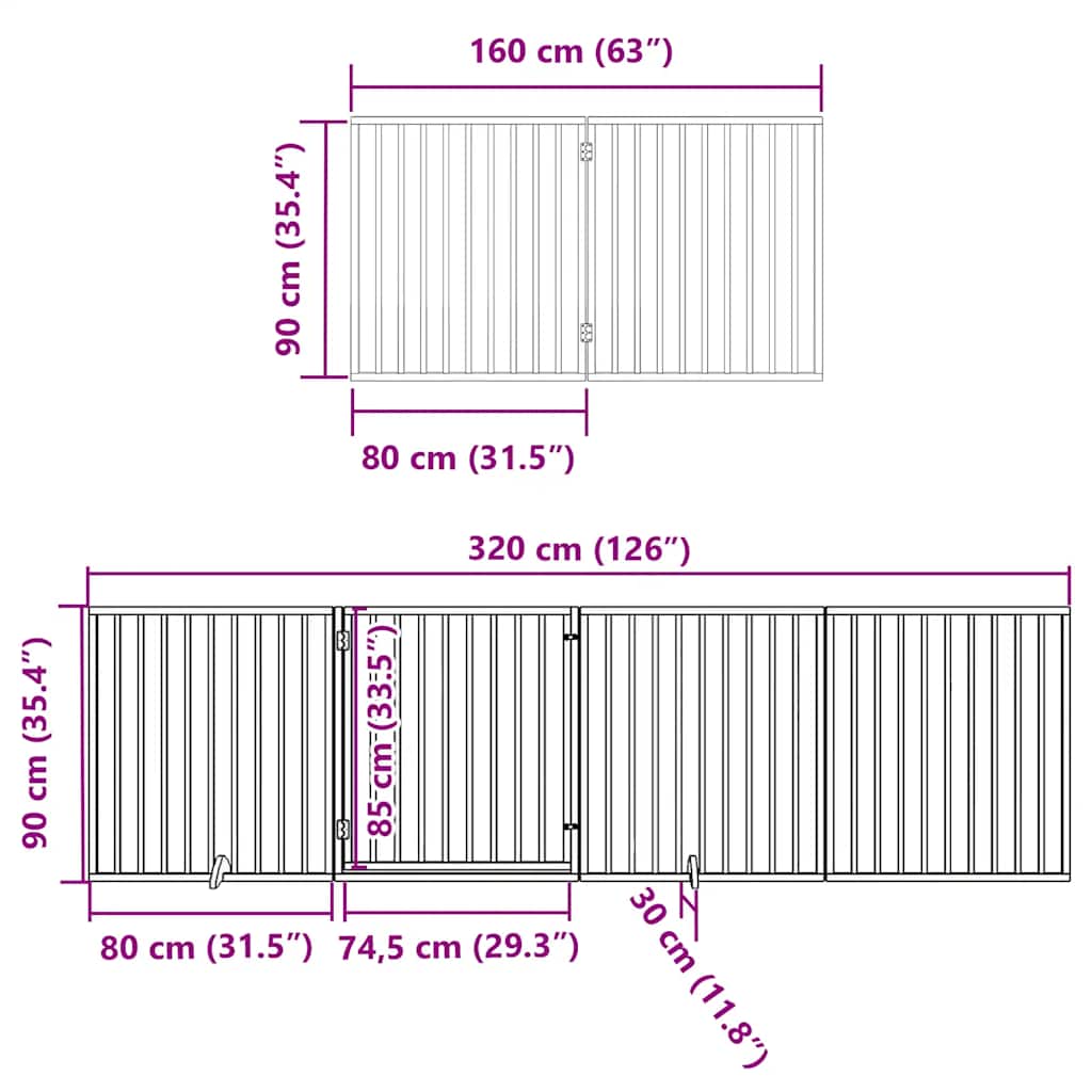 8-tlg. Hundetor mit Tür Faltbar 640 cm Pappelholz