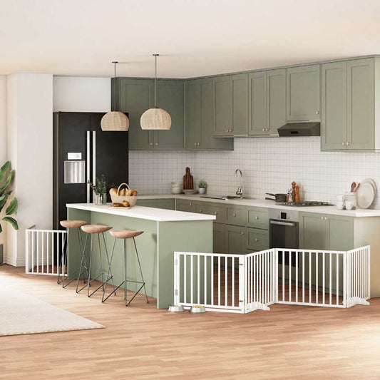 10-tlg. Hundetor mit Tür Faltbar Weiß 800 cm Pappelholz