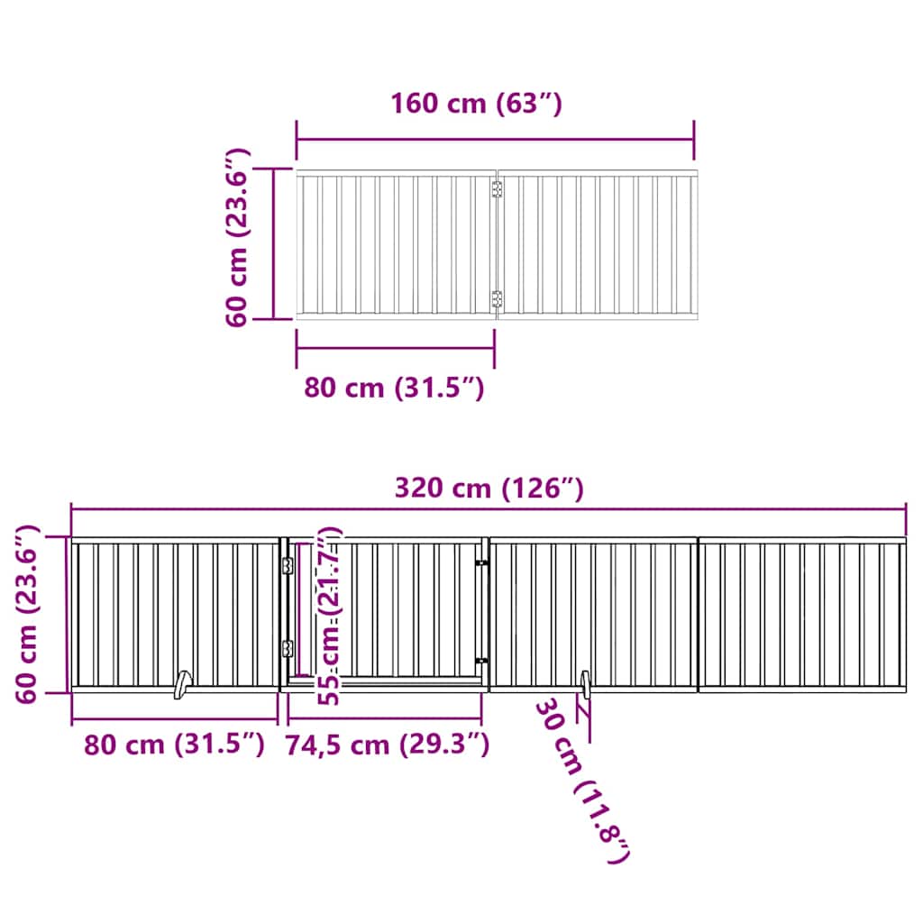 12-tlg. Hundetor mit Tür Faltbar Weiß 960 cm Pappelholz