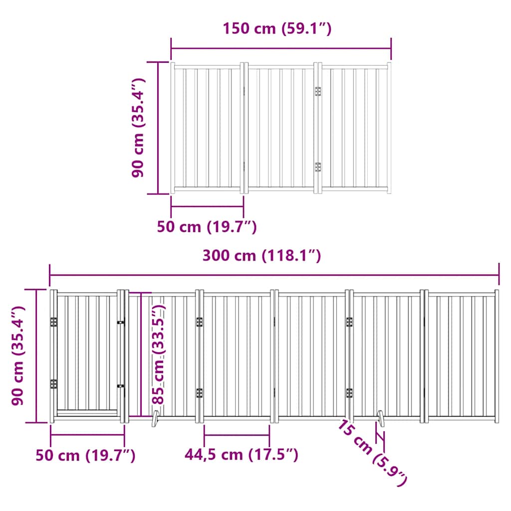 12-tlg. Hundetor mit Tür Faltbar 600 cm Pappelholz