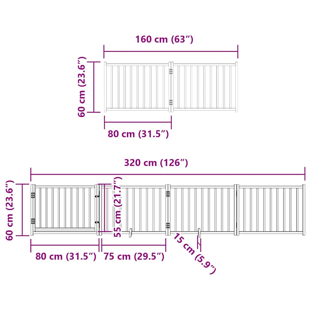 10-tlg. Hundetor mit Tür Faltbar Weiß 800 cm Pappelholz