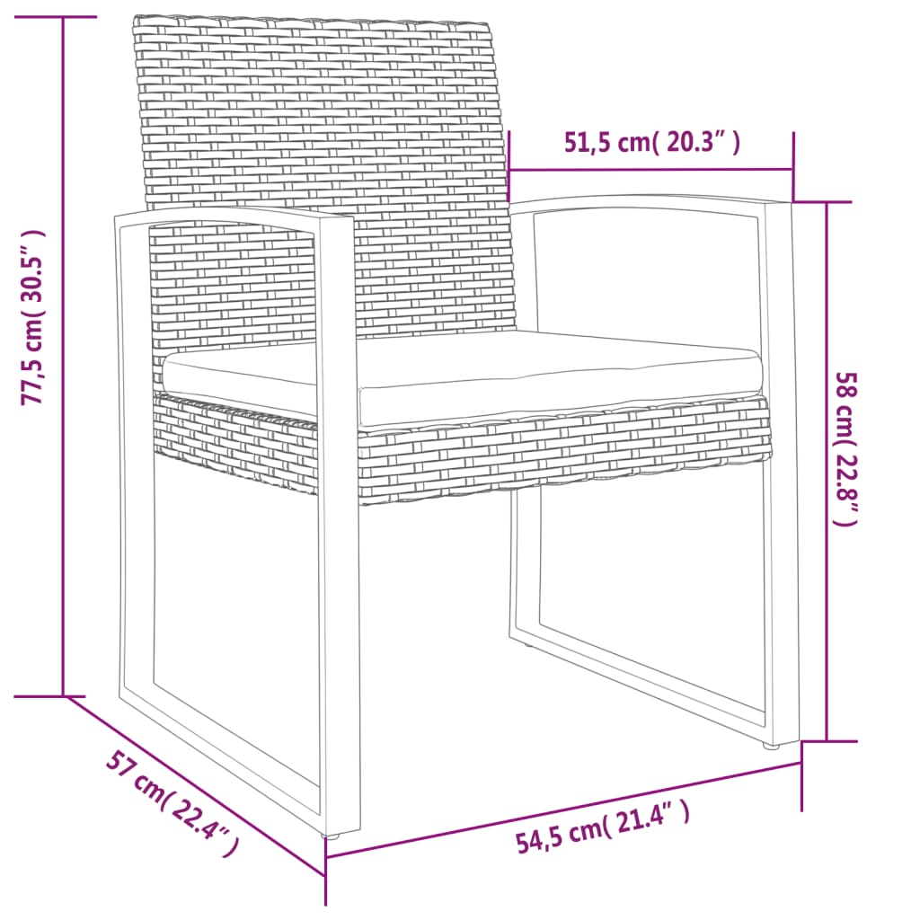 Chaises de jardin 2 pcs. Rotin PP noir