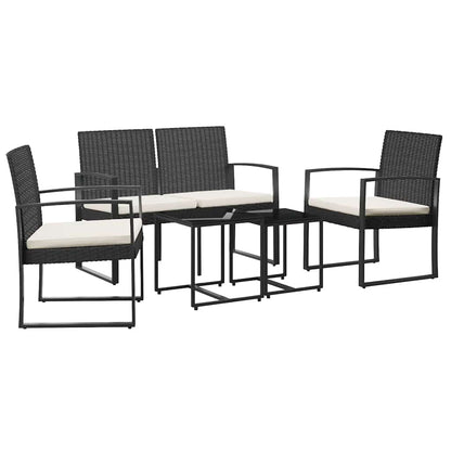 5-tlg. Garten-Essgruppe mit Kissen Schwarz PP-Rattan