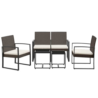 5-tlg. Garten-Essgruppe mit Kissen Braun PP-Rattan