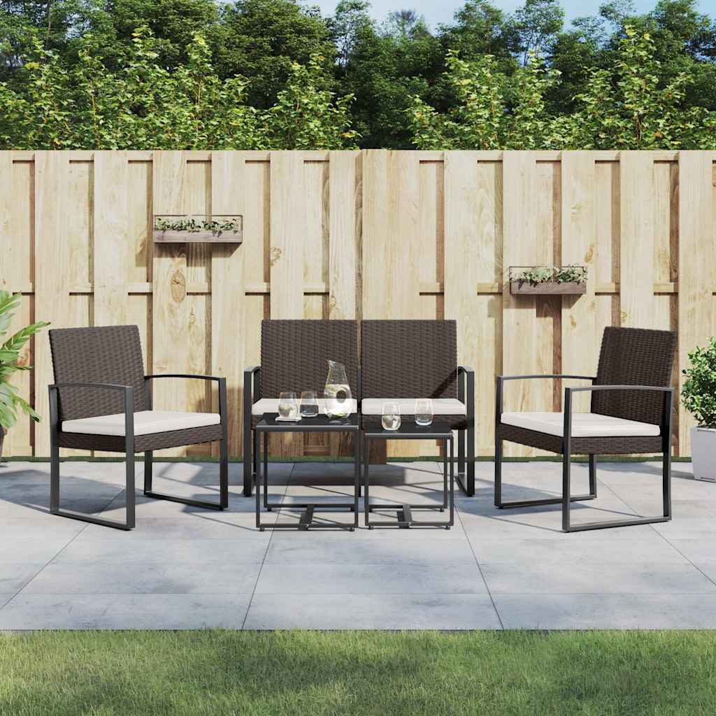 5-tlg. Garten-Essgruppe mit Kissen Braun PP-Rattan