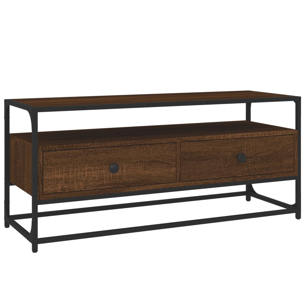 Meuble TV aspect chêne marron 100x35x45 cm matériau bois