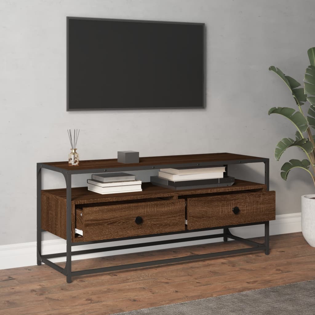 Meuble TV aspect chêne marron 100x35x45 cm matériau bois