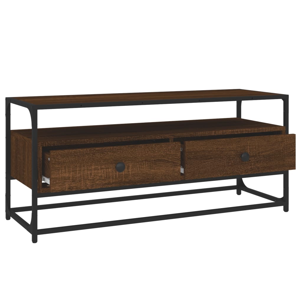 Meuble TV aspect chêne marron 100x35x45 cm matériau bois