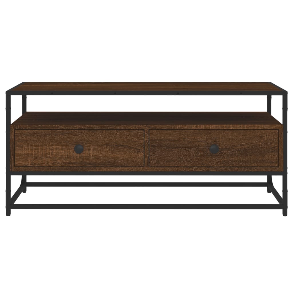 Meuble TV aspect chêne marron 100x35x45 cm matériau bois