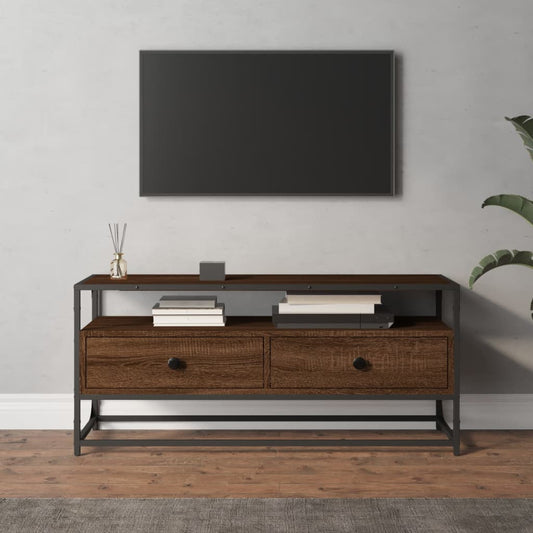 Meuble TV aspect chêne marron 100x35x45 cm matériau bois