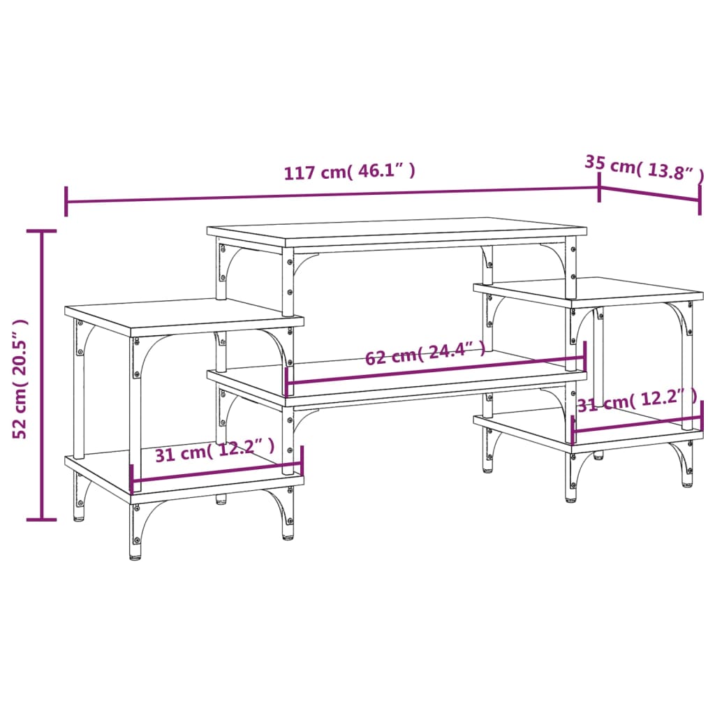 Meuble TV aspect chêne marron 117x35x52 cm matériau bois