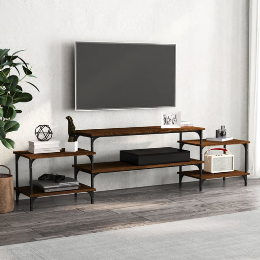 Meuble TV aspect chêne marron 197x35x52 cm matériau bois