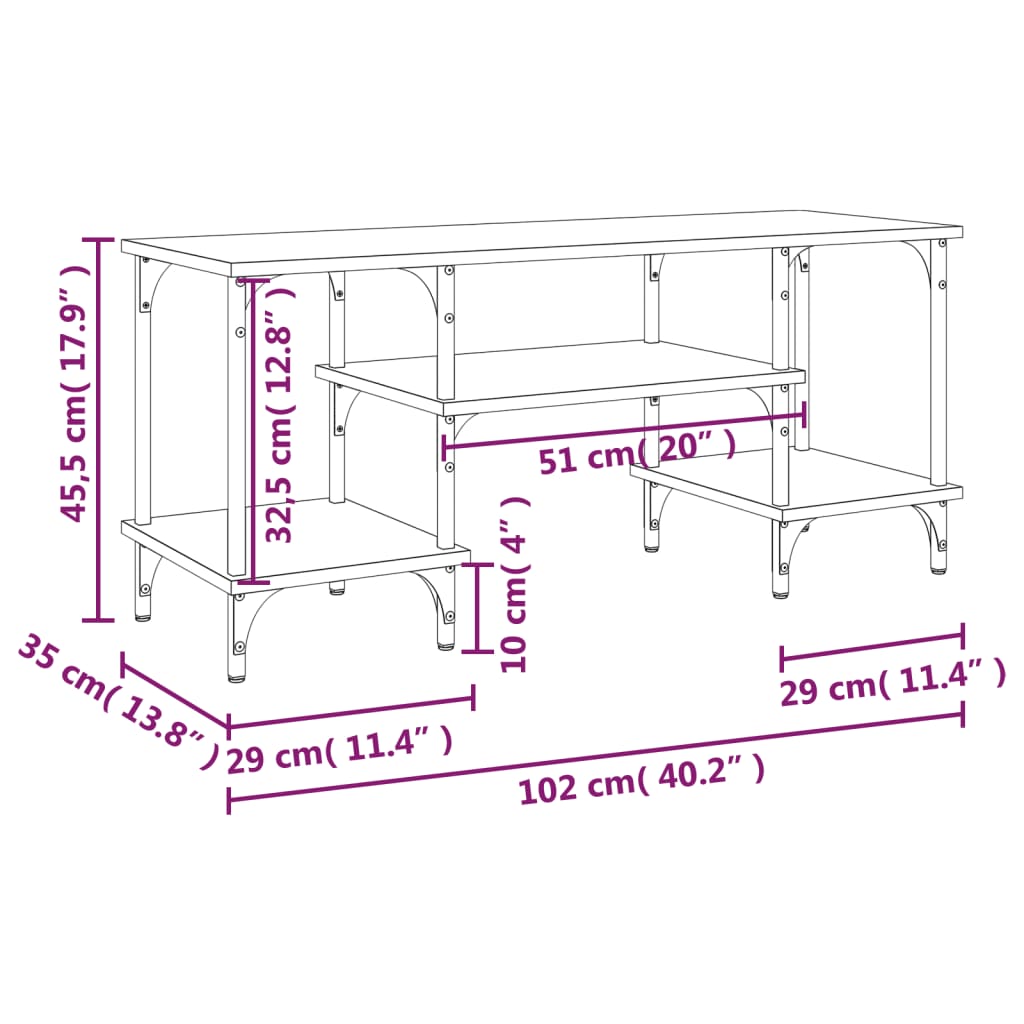 Meuble TV aspect chêne marron 102x35x45,5 cm matériau bois