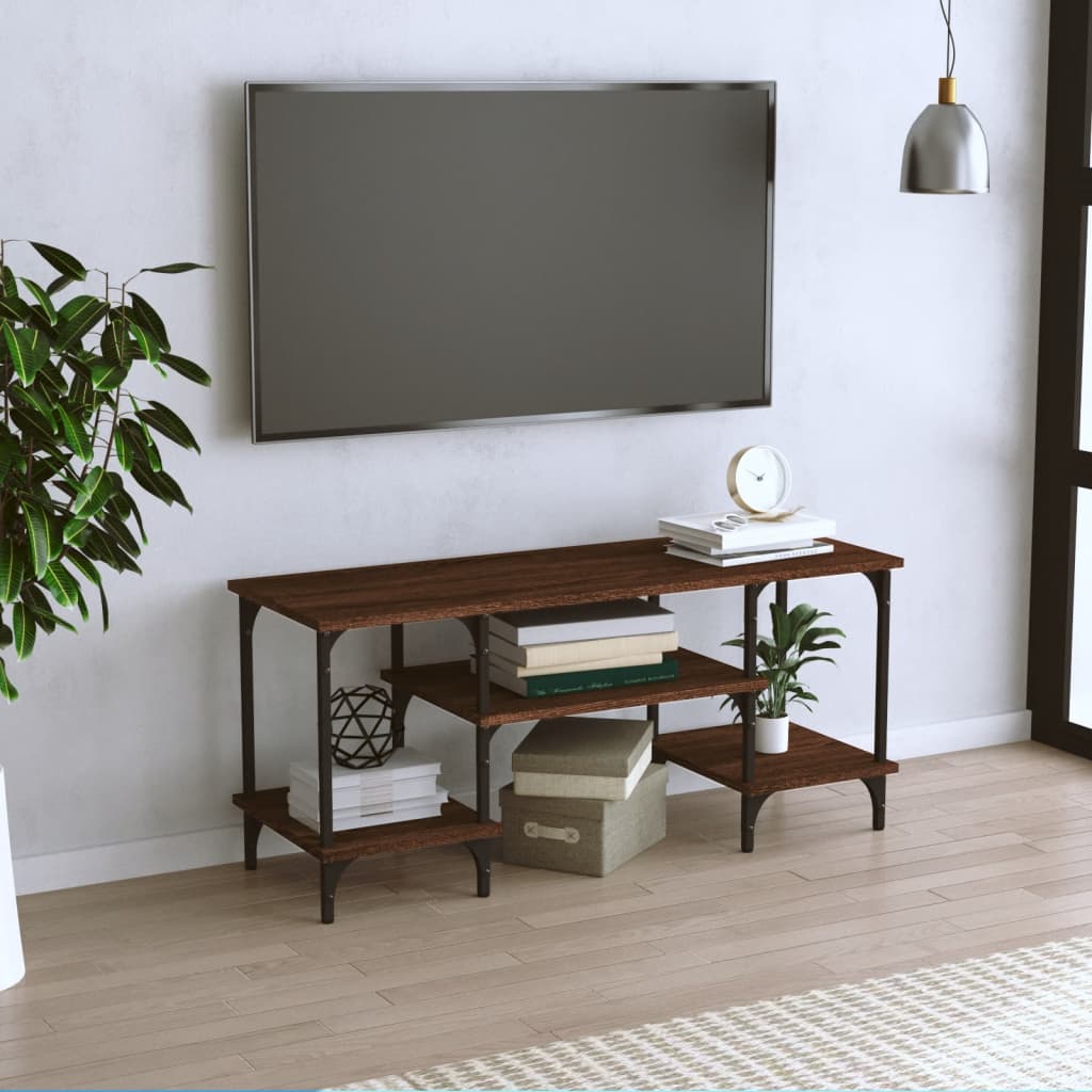 Meuble TV aspect chêne marron 102x35x45,5 cm matériau bois