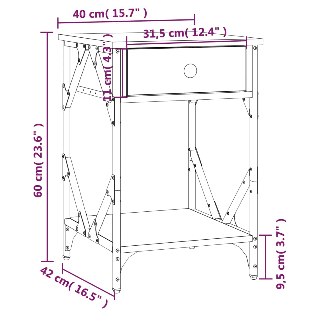 Table de chevet grise Sonoma 40x42x60 cm en bois