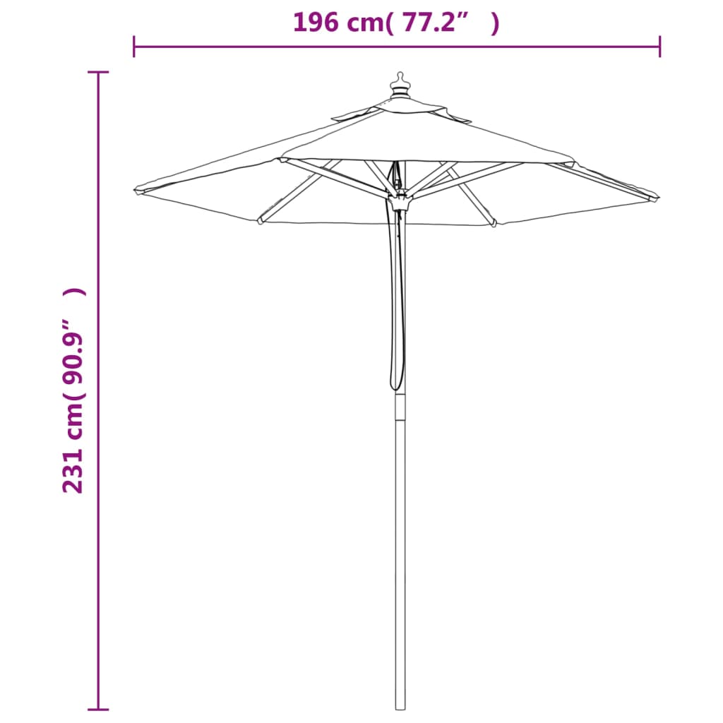 Parasol avec mât en bois couleur sable 196x231 cm