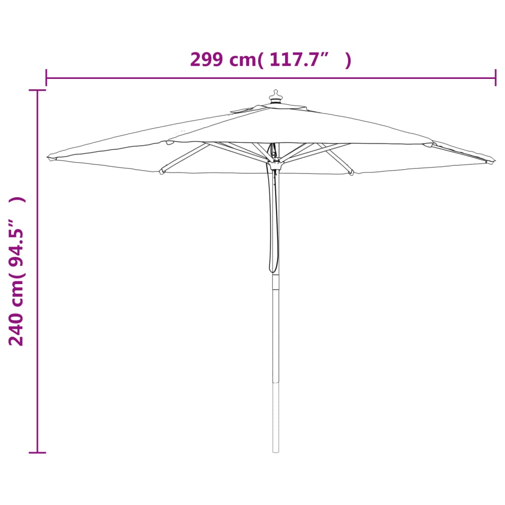 Parasol avec mât en bois couleur sable 299x240 cm