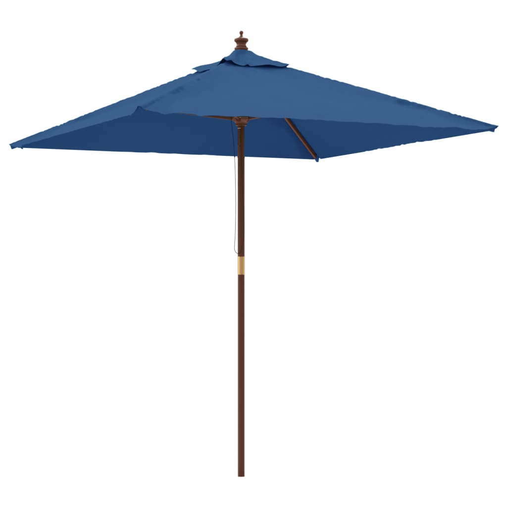 Parasol with wooden pole azure blue 198x198x231 cm