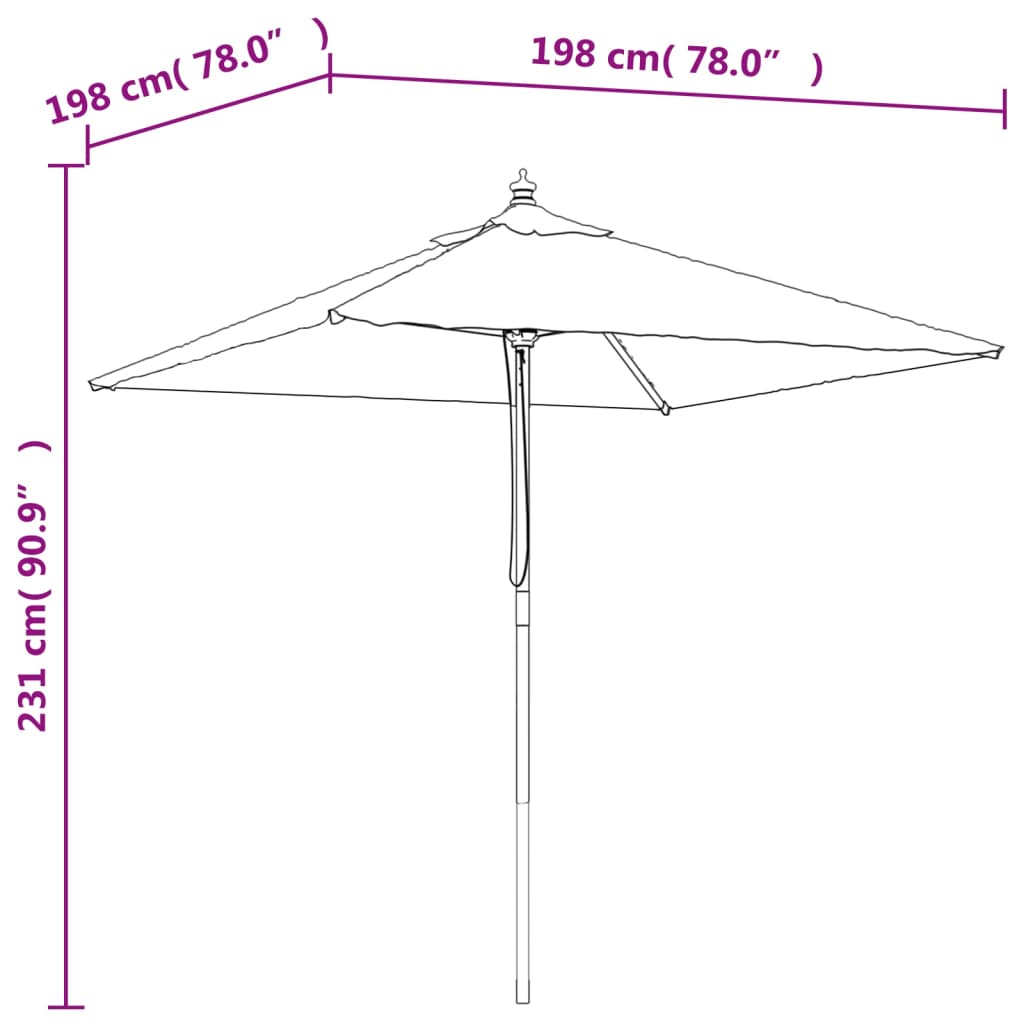 Parasol with wooden pole azure blue 198x198x231 cm