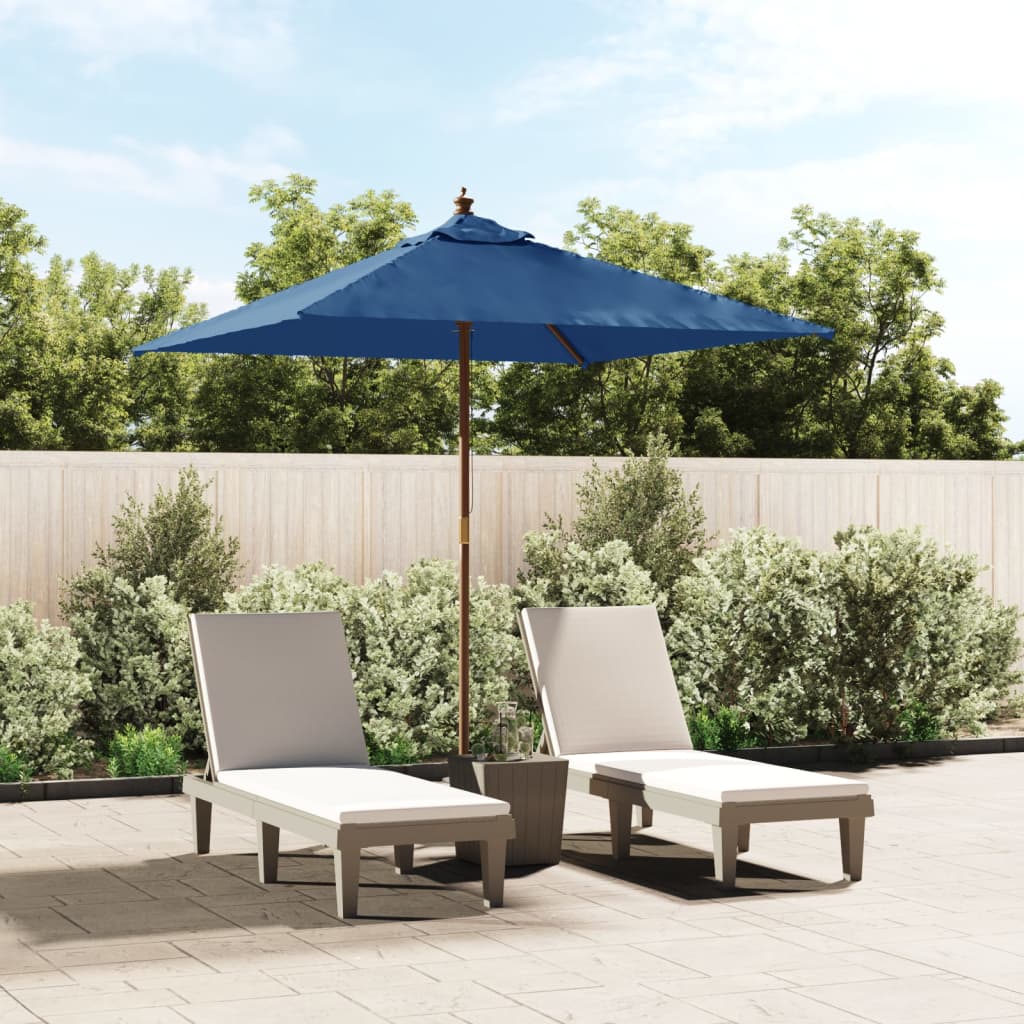 Parasol with wooden pole azure blue 198x198x231 cm