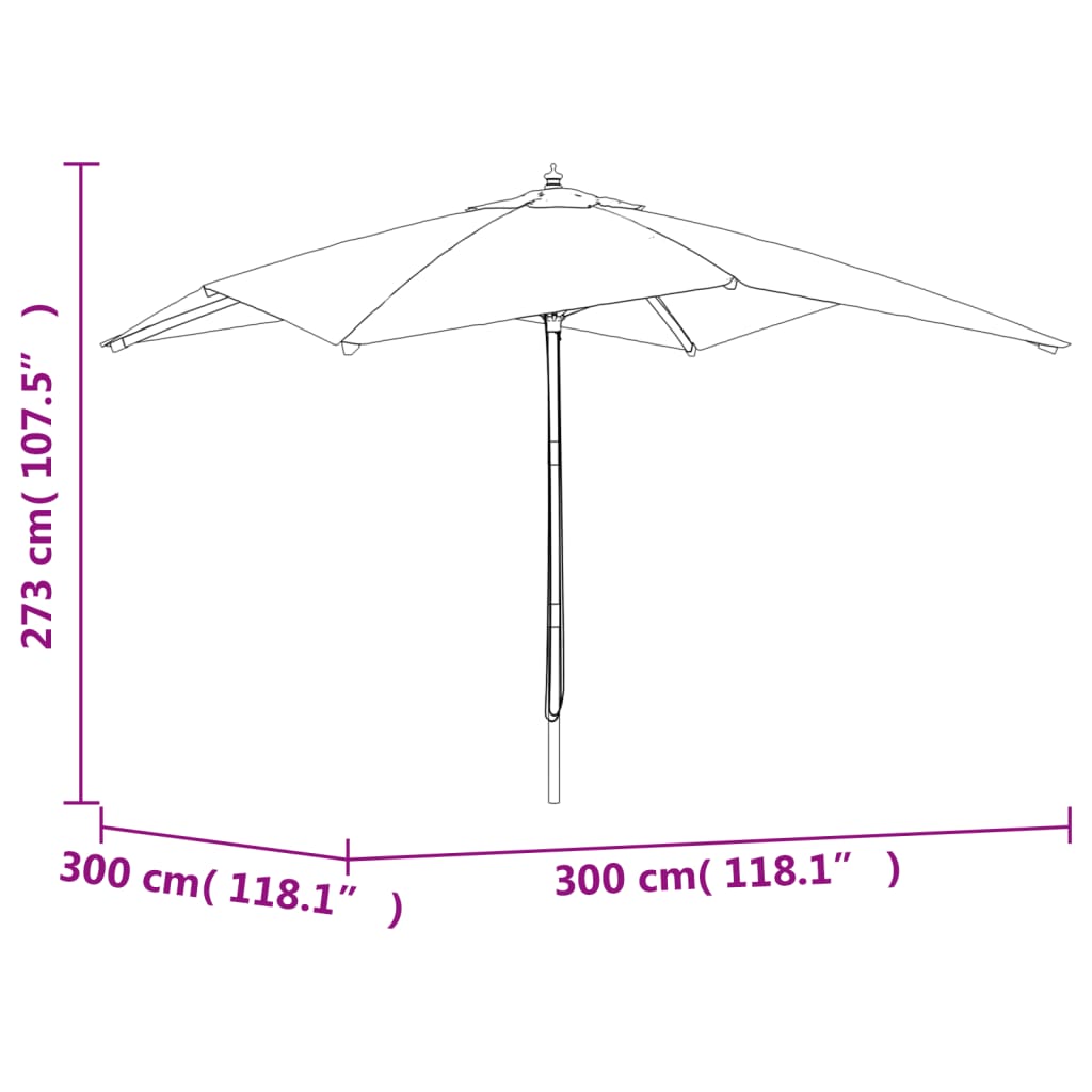 Parasol avec mât en bois vert 300x300x273 cm