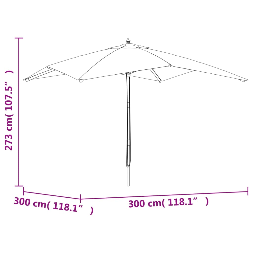 Parasol avec poteau en bois noir 300x300x273 cm