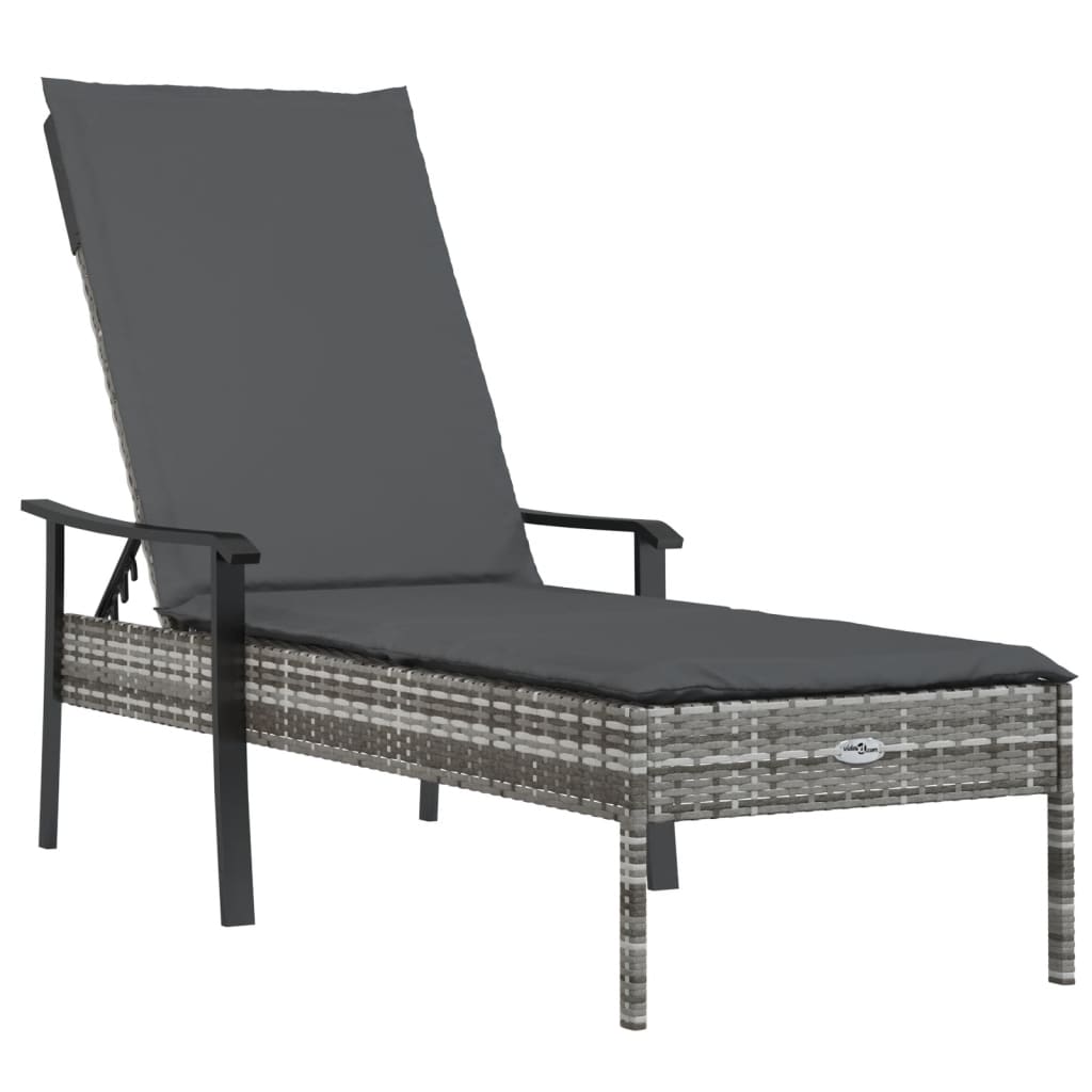 Bain de soleil avec coussin en polyrotin gris