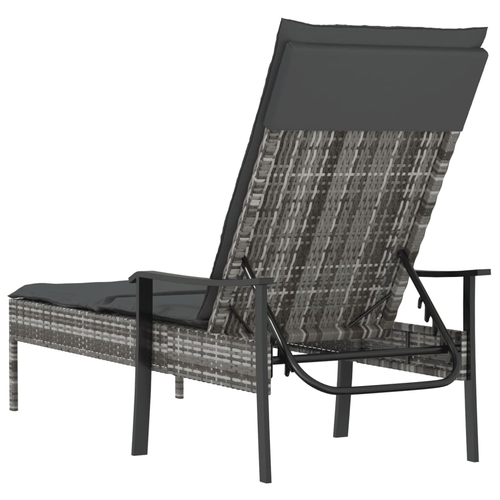 Bain de soleil avec coussin en polyrotin gris