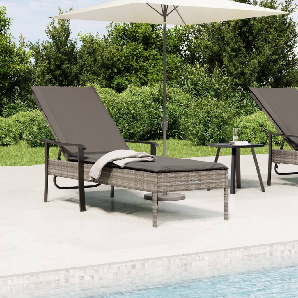 Sonnenliege mit Auflage Grau Poly Rattan