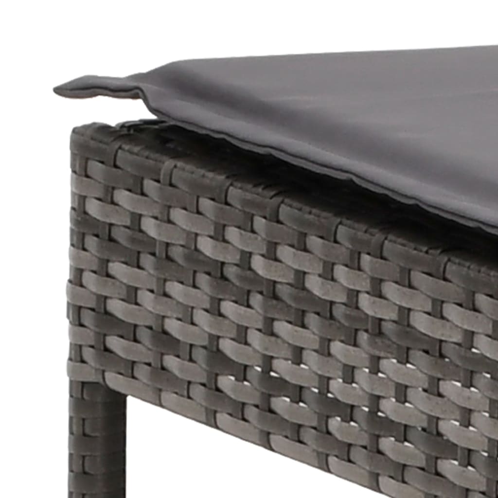 Sun loungers 2 pcs. with table and cushions grey poly rattan