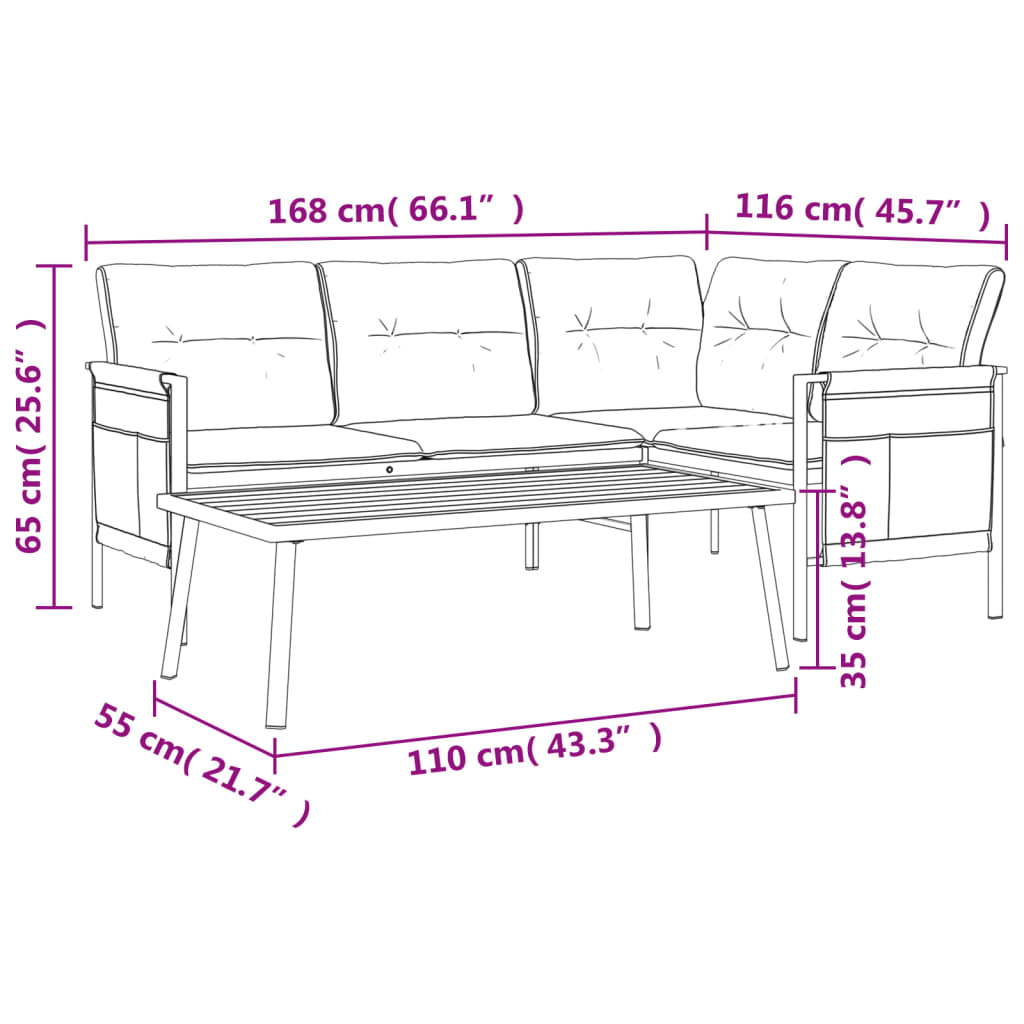 2-tlg. Garten-Lounge-Set Anthrazit Stahl