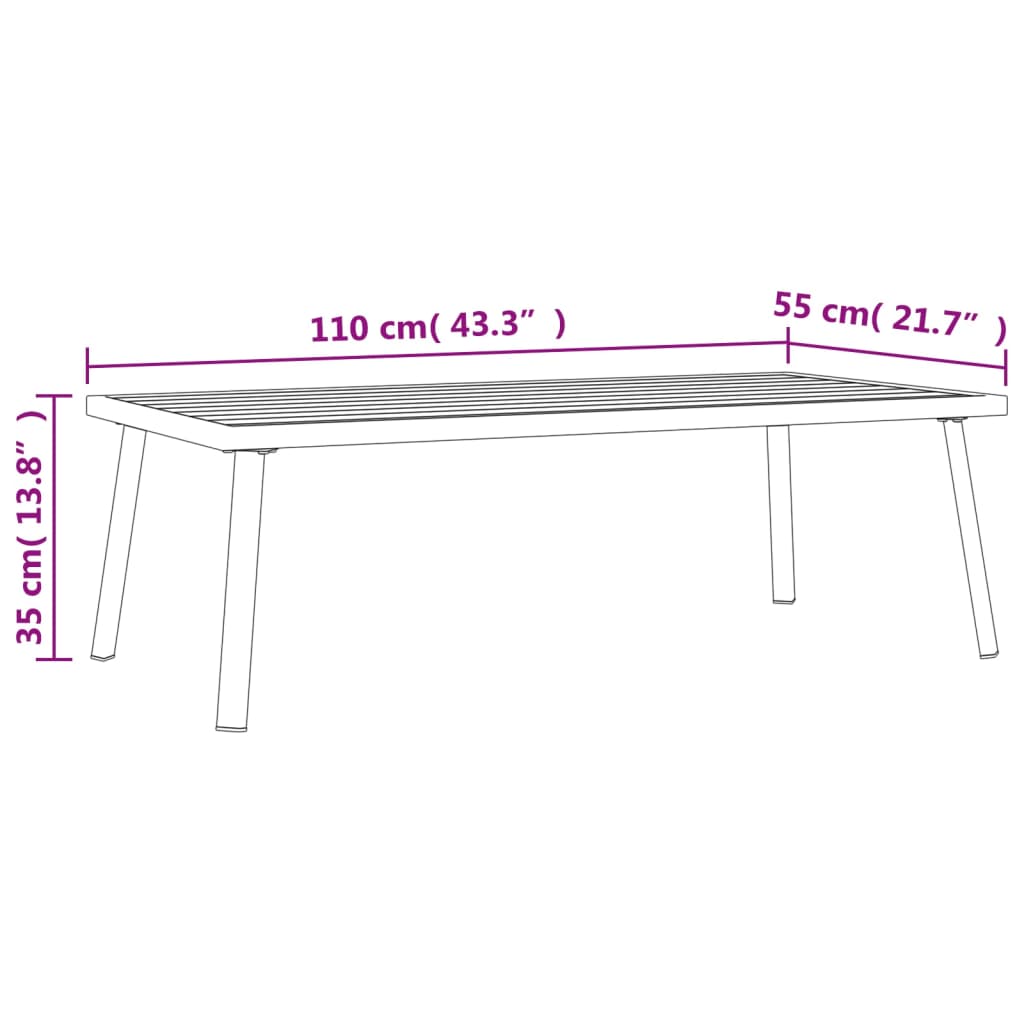 Table basse de jardin anthracite 110x55x35cm acier