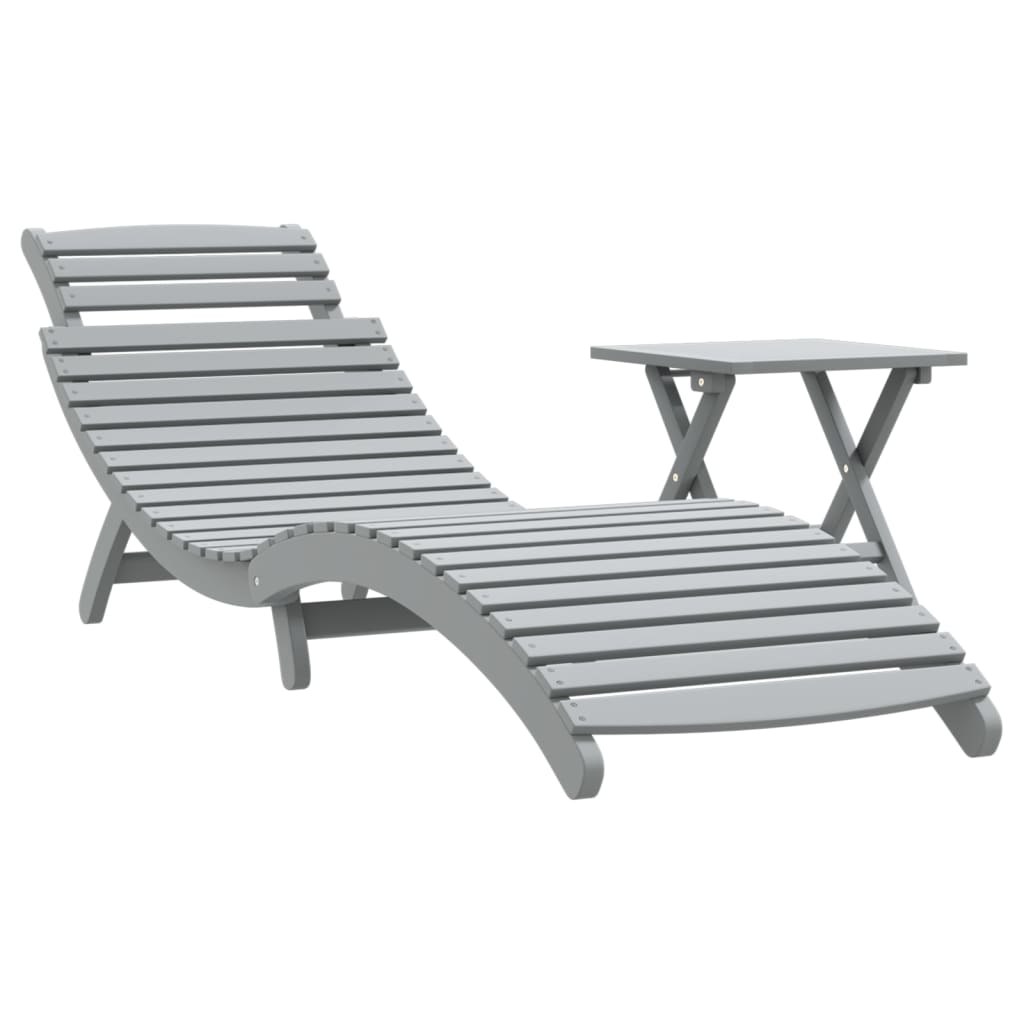 Bain de soleil avec table en bois d'acacia massif gris